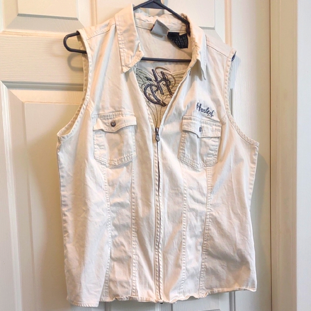 Harley Davidson Cream Sleeveless Vest